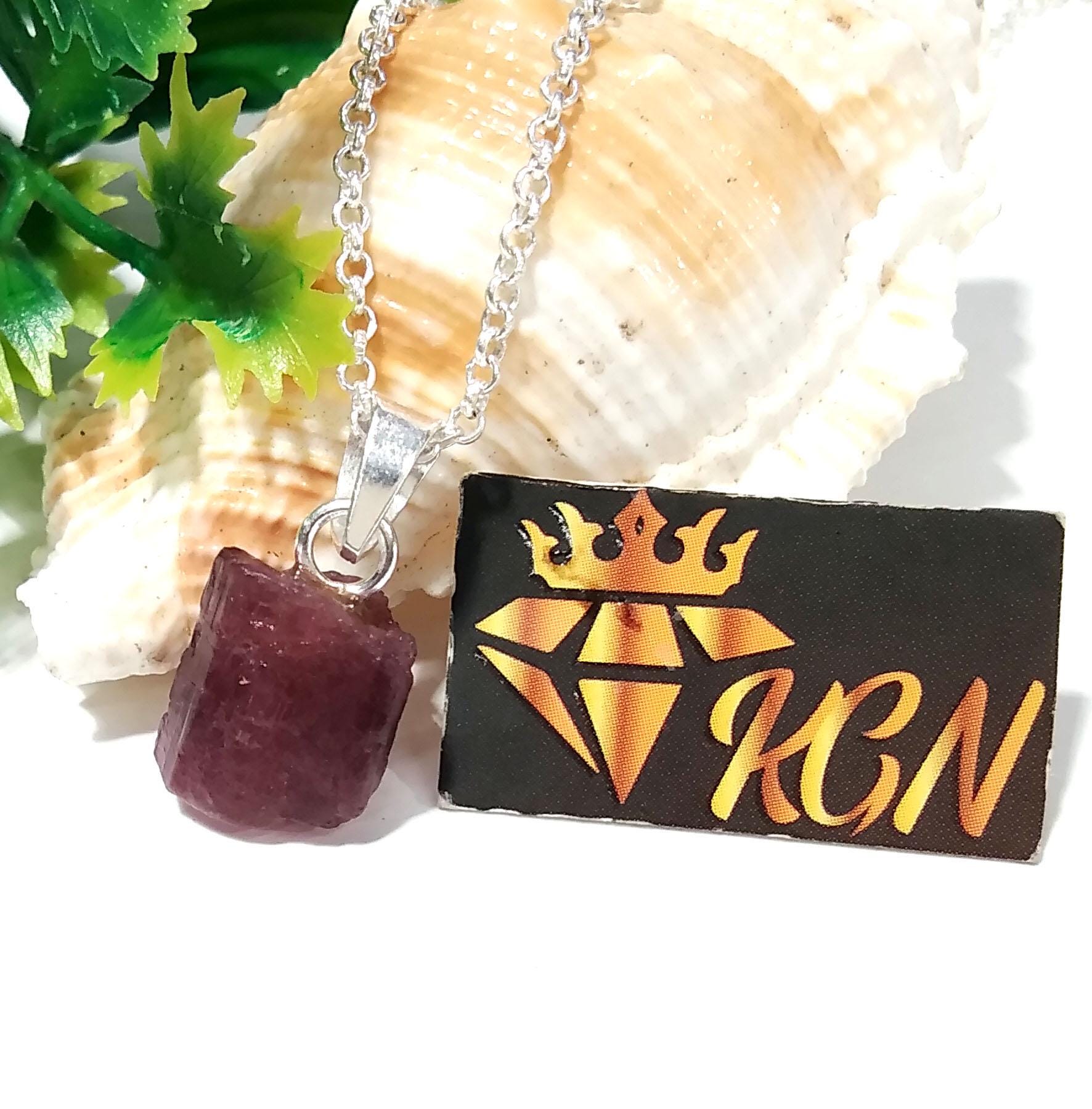 Natural Pink Tourmaline Raw Gemstone Pendant, Solid 925 Starling Silver Pendant Chain Necklace, Jewelry Stone Size 12x11mm Gift Pendant